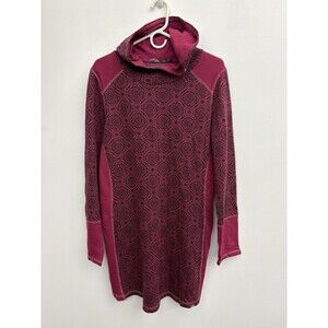 PrAna Women's Hooded Tunic Dress Purple Geo Knee Length Size XL Pullover Trim